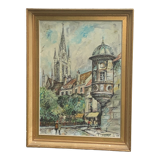 Painting signed J.Trillaut city scene framed vintage canvas 1969