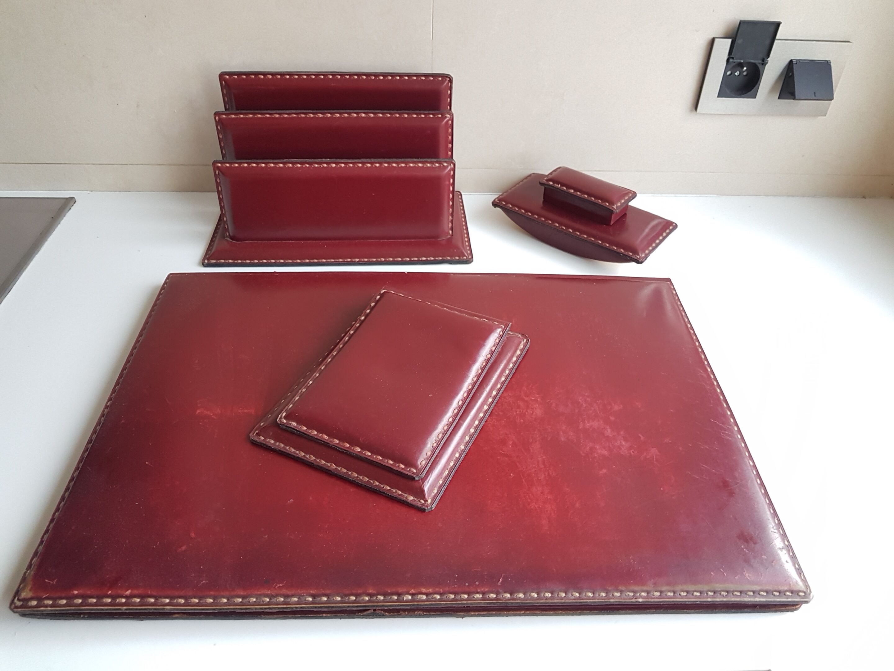 Parure bureau cuir vintage