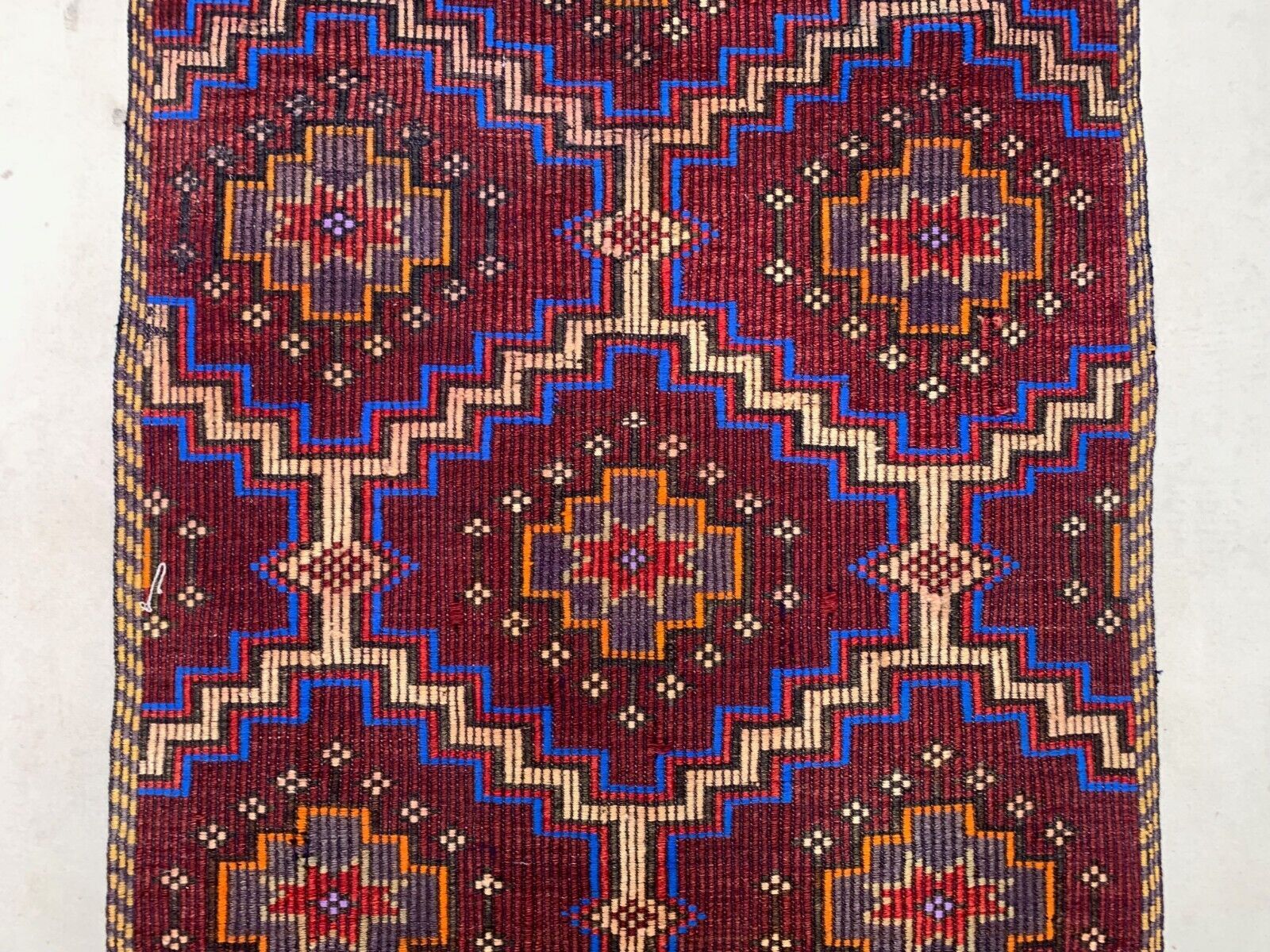 Old Turkish kilim runner 290x94 cm, shabby, vintage kelim red black 2490