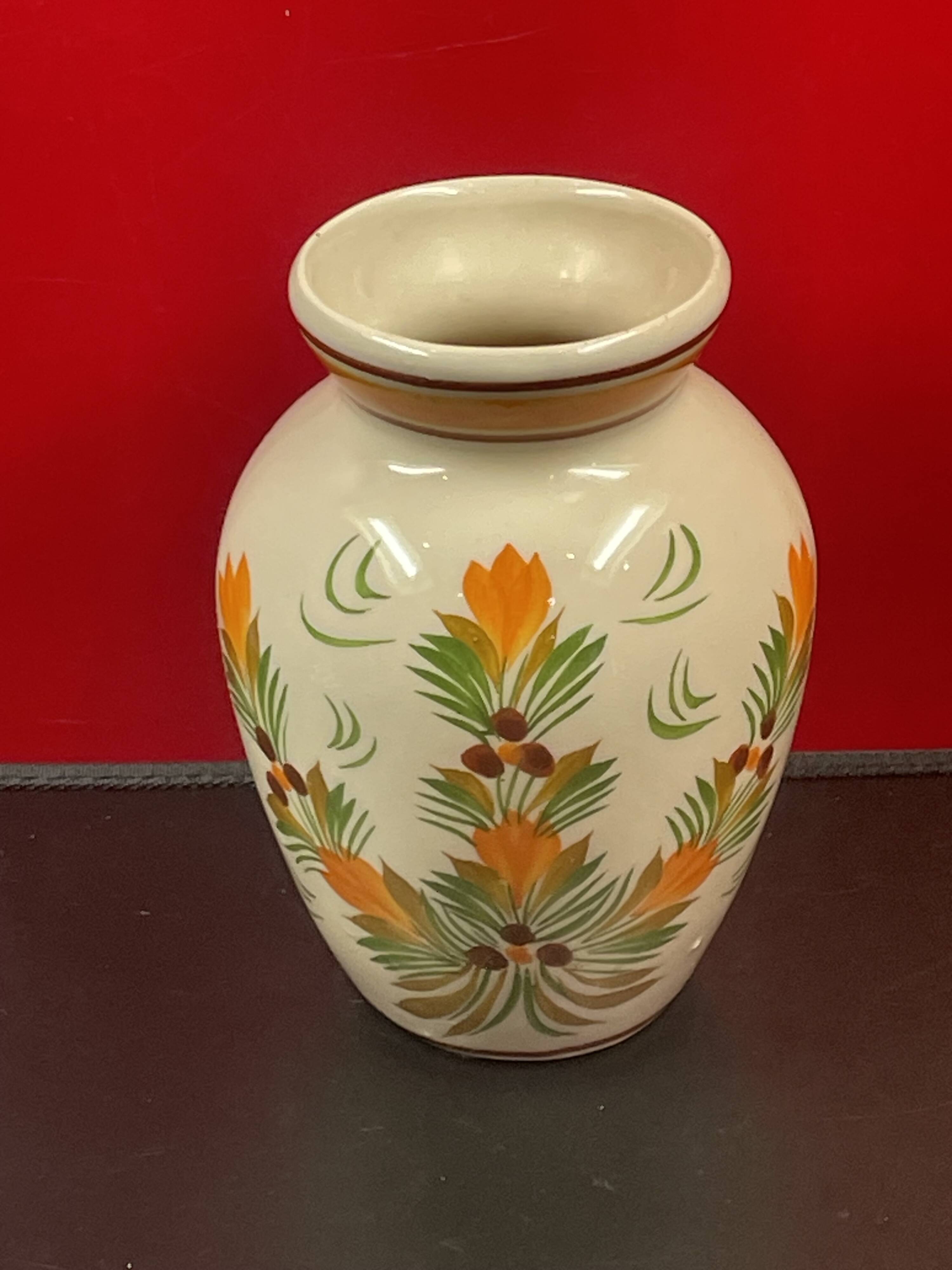 Quimper earthenware vase with floral decoration 19 cm