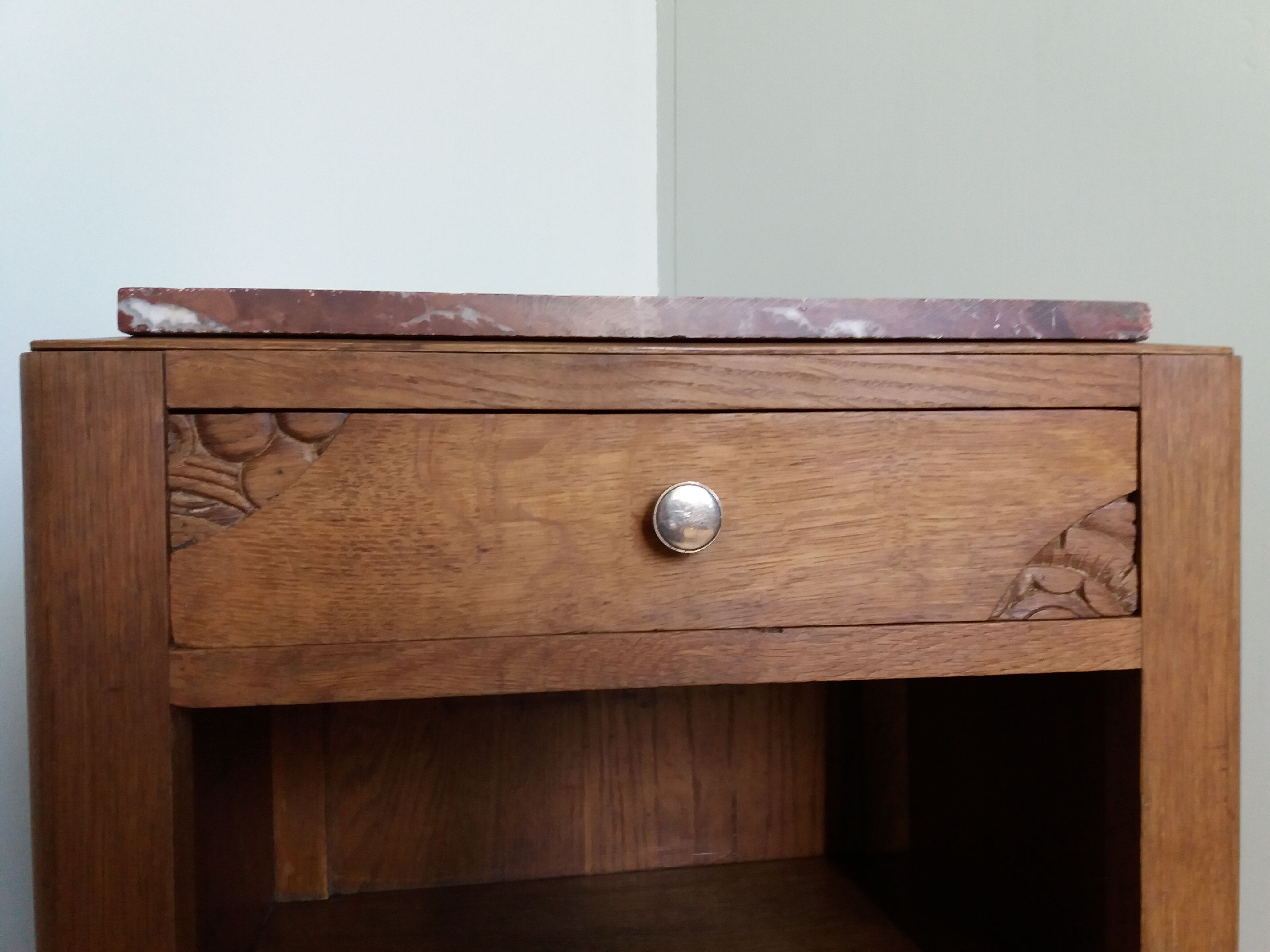 Art deco bedside table marble and wood