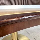 Large Italian Single Column Crescent-Shaped Desk in Goat Skin & Brass 1950s