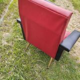 Pair of vintage 60s armchairs – Red and black faux leather