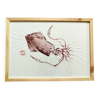 Gyotaku framed with a small squid