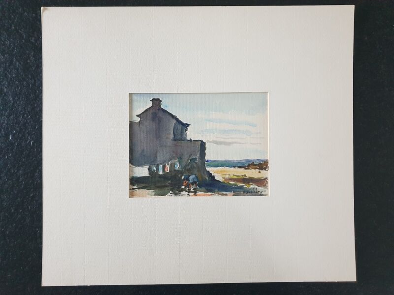 André Duculty (1912-1990) Watercolor on paper "Beachside, probably in Finistère" Signed