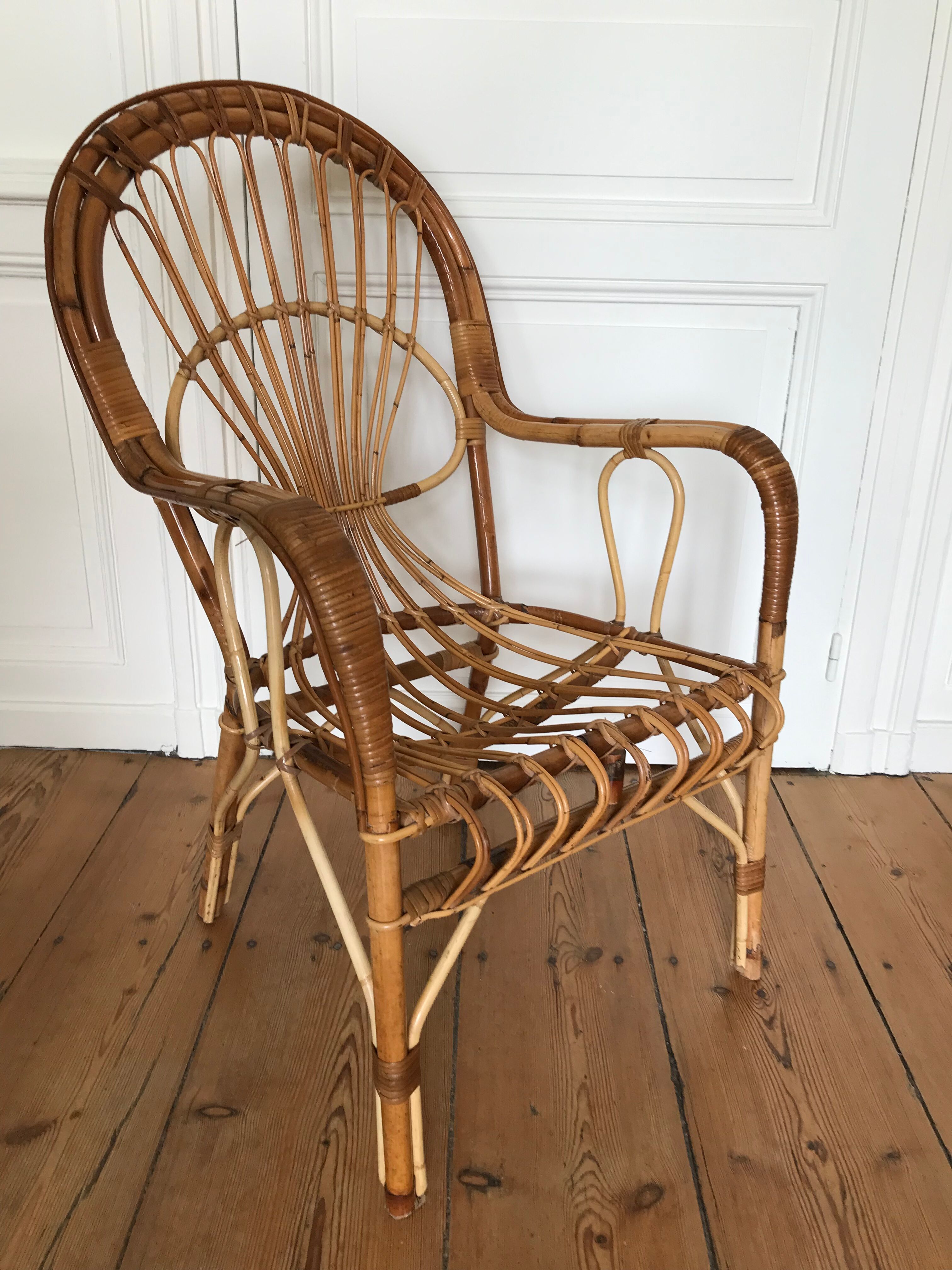 Fauteuil en rotin adulte années 60/70