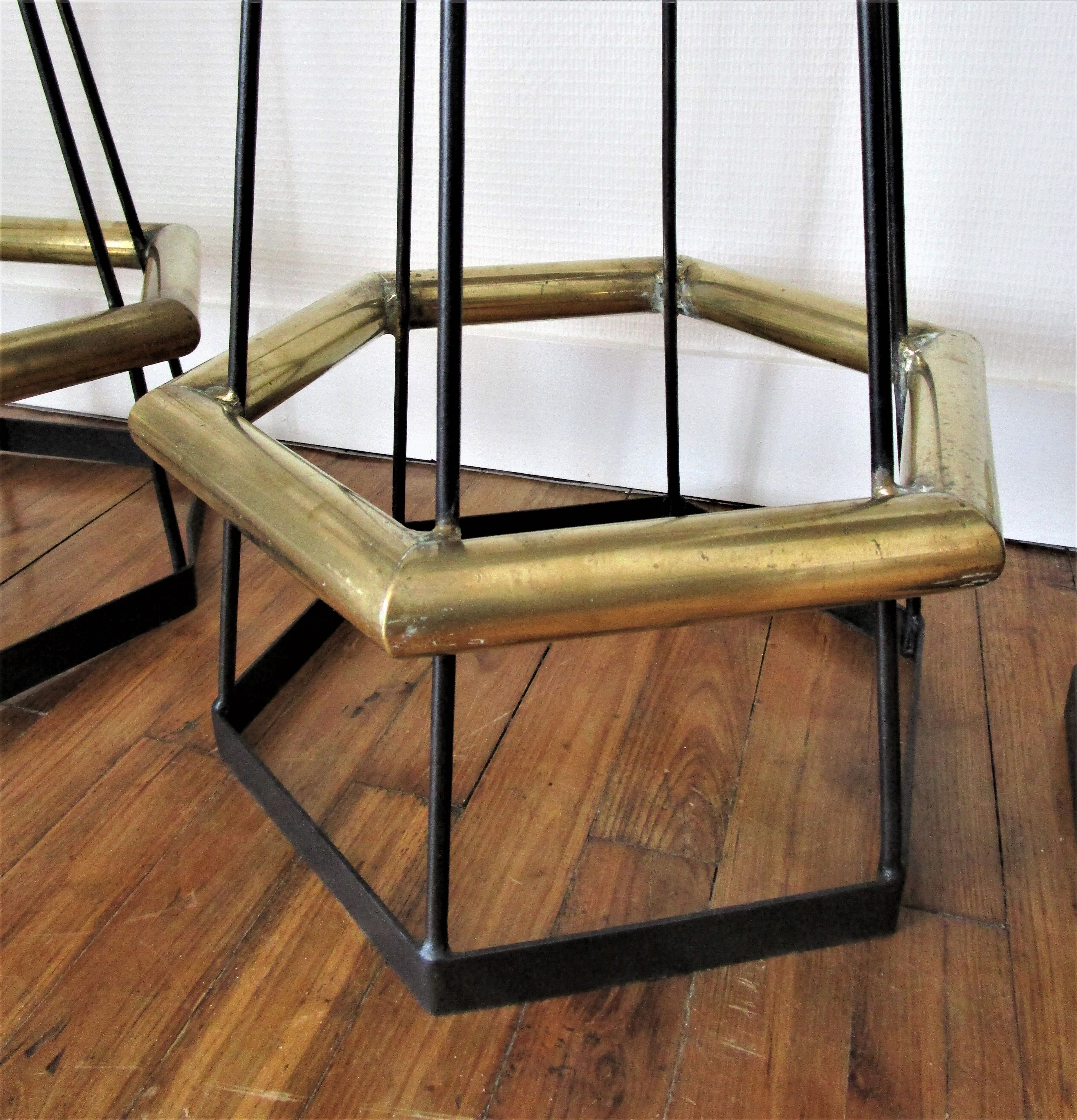 Five brass bar stools and vintage black metal 80s