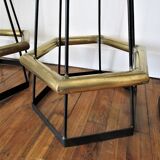 Five brass bar stools and vintage black metal 80s