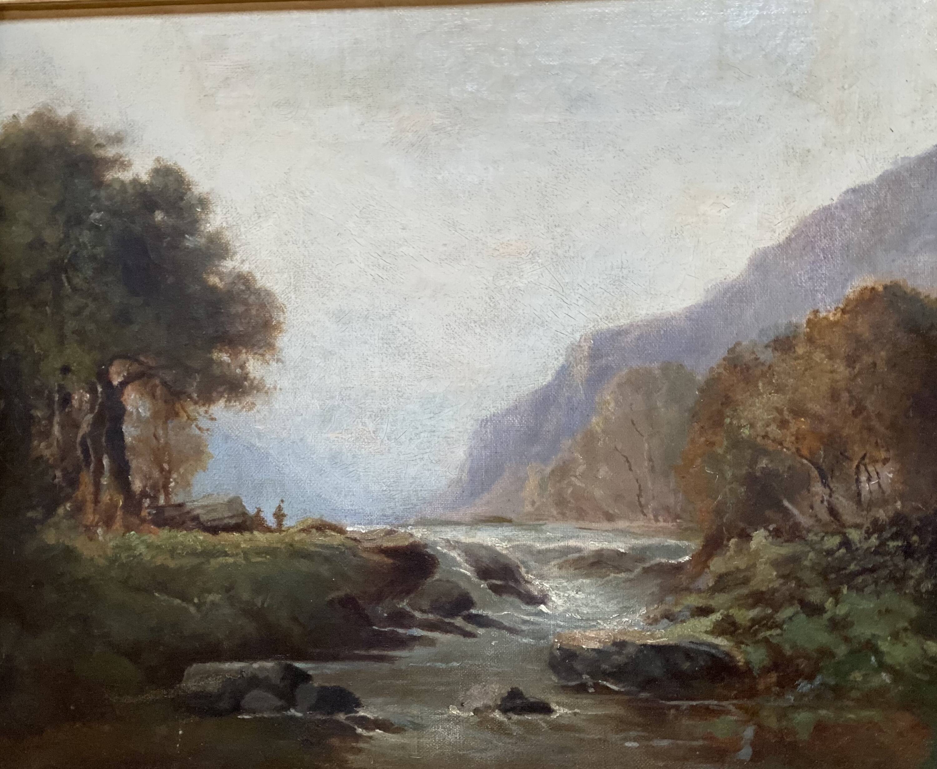 19th century French school painting, mountain river