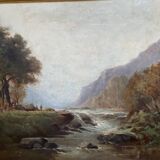 19th century French school painting, mountain river
