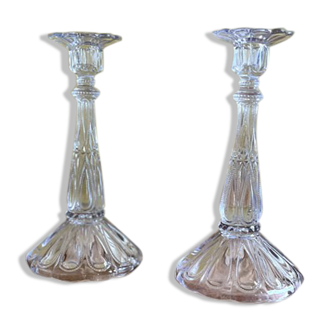 Pair of molded glass candle holders