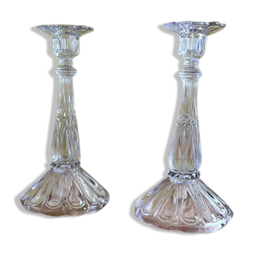 Pair of molded glass candle holders