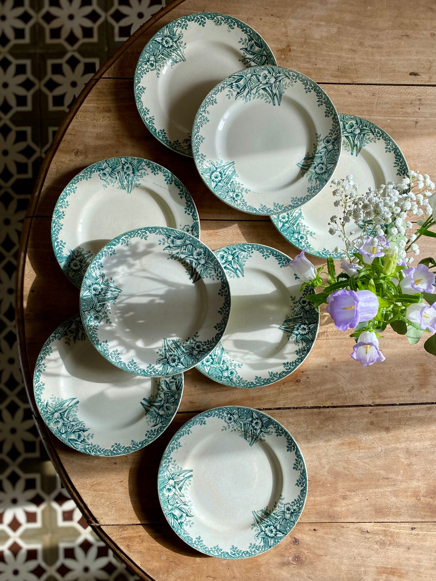 Set of 8 vintage flat plates in iron earth, model Narcisses de Saint Amand (LOT1)