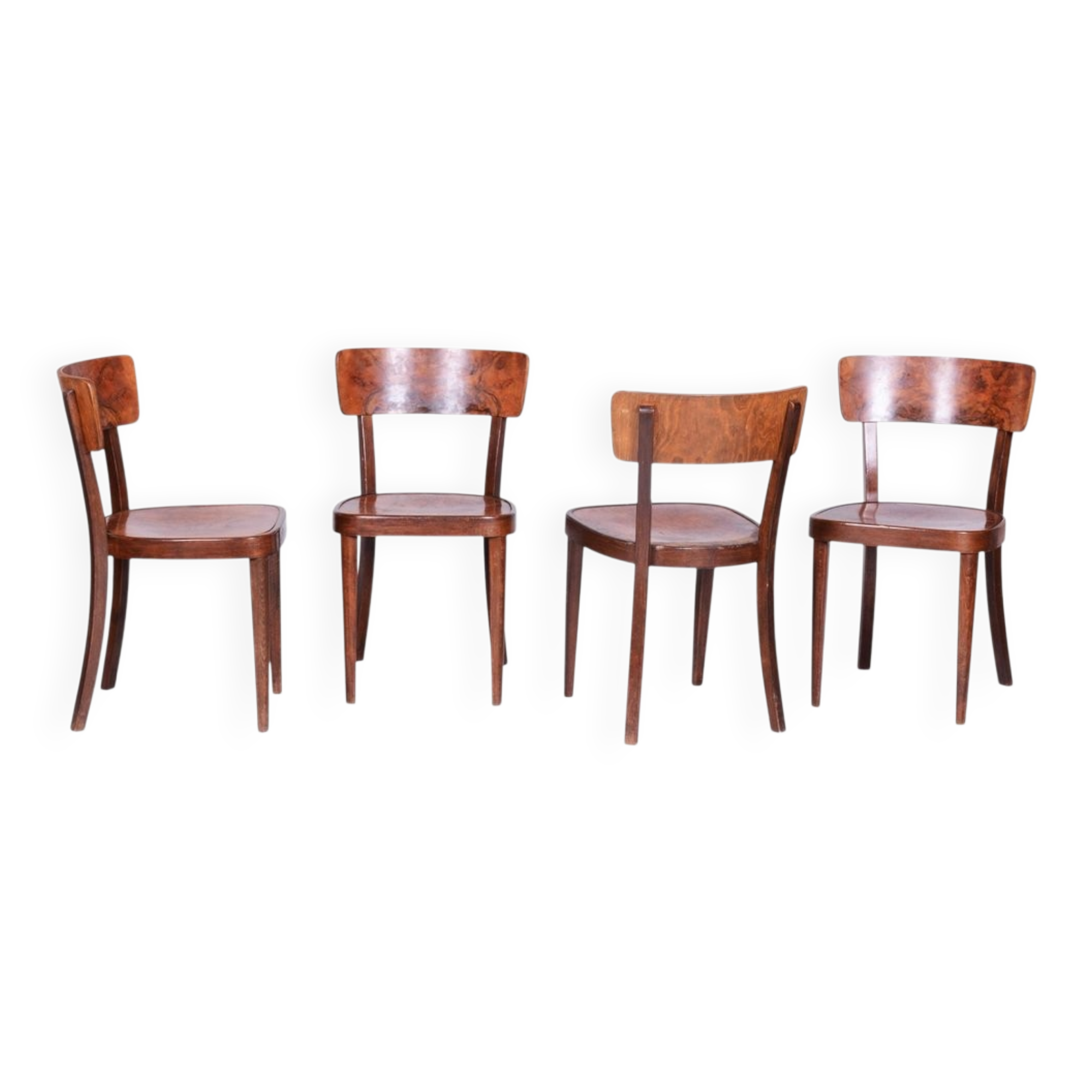 Chaises Art Déco en hêtre et noyer de Thonet, années 1940, ensemble de 4