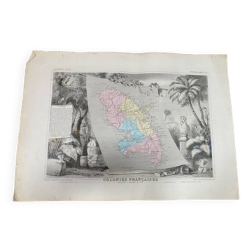 Old illustrated map of French colonies Martinique.