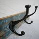 Solid teak coat hook with 2 double cast iron hooks