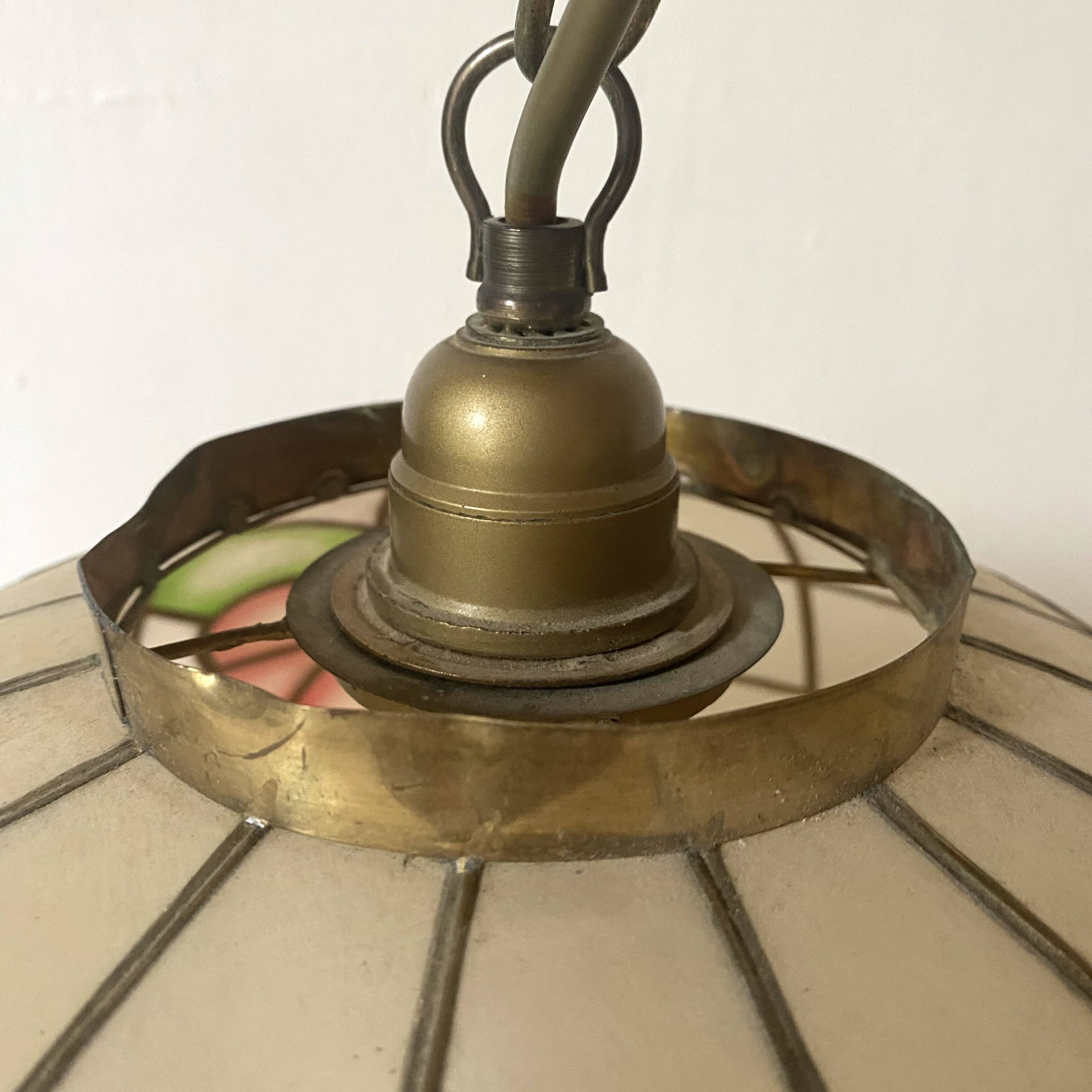 Vintage mother-of-pearl and brass flower pendant light