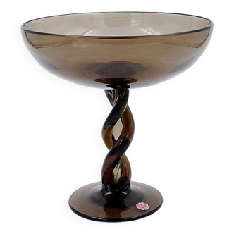 Mid-Century Twisted smoked Glass Bowl - Italy, Murano 1960s
