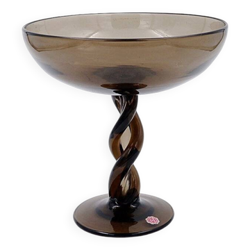 Mid-Century Twisted smoked Glass Bowl - Italy, Murano 1960s