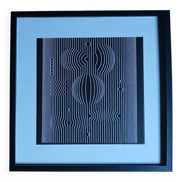 Tableau Vintage Art Optique – Linear Composition B&W – Frame 40x40cm