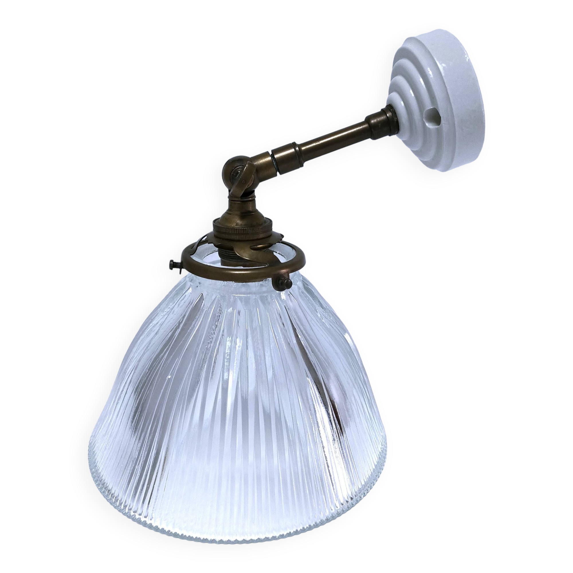 Applique articulée verre Holophane laiton porcelaine