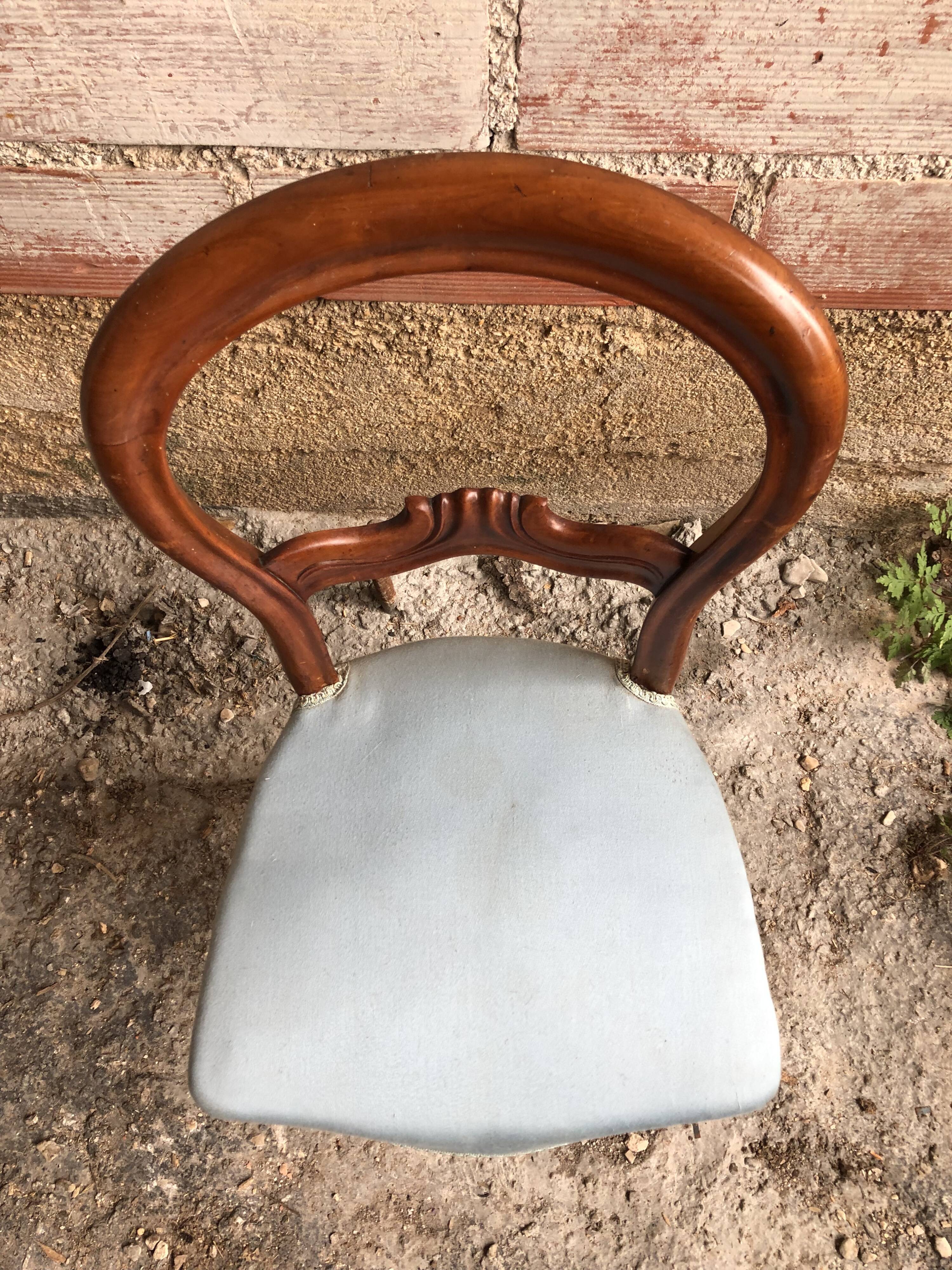 Old chair style louis philippe wood  vintage blue fabric