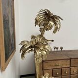 Large brass palm tree floor lamp with 3 trunks
