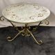 Round coffee table base in gilded wrought iron beautiful top enamelled glass 50s