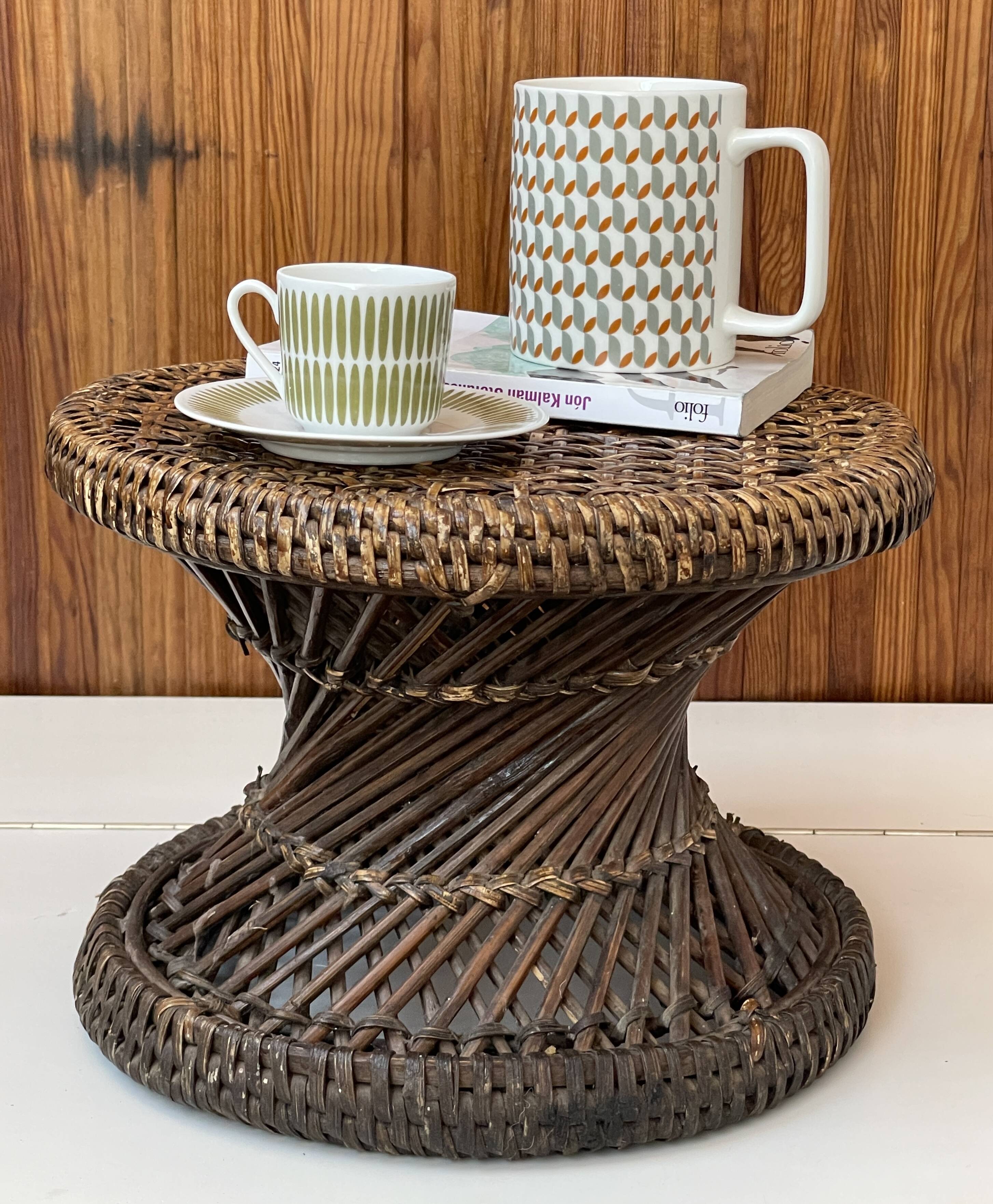 Bolster or small Diabolo stool in Rattan and Cannage