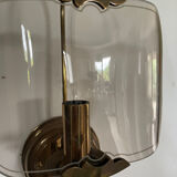 Pair of vintage brass and smoked glass wall lights