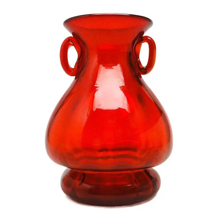 Mid-century modern vase, red glass, designed by J. Słuczan-Orkusz, Poland, 1970s