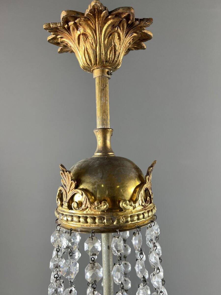 Pair of bronze and crystal chandelier pendants, late 19th century.