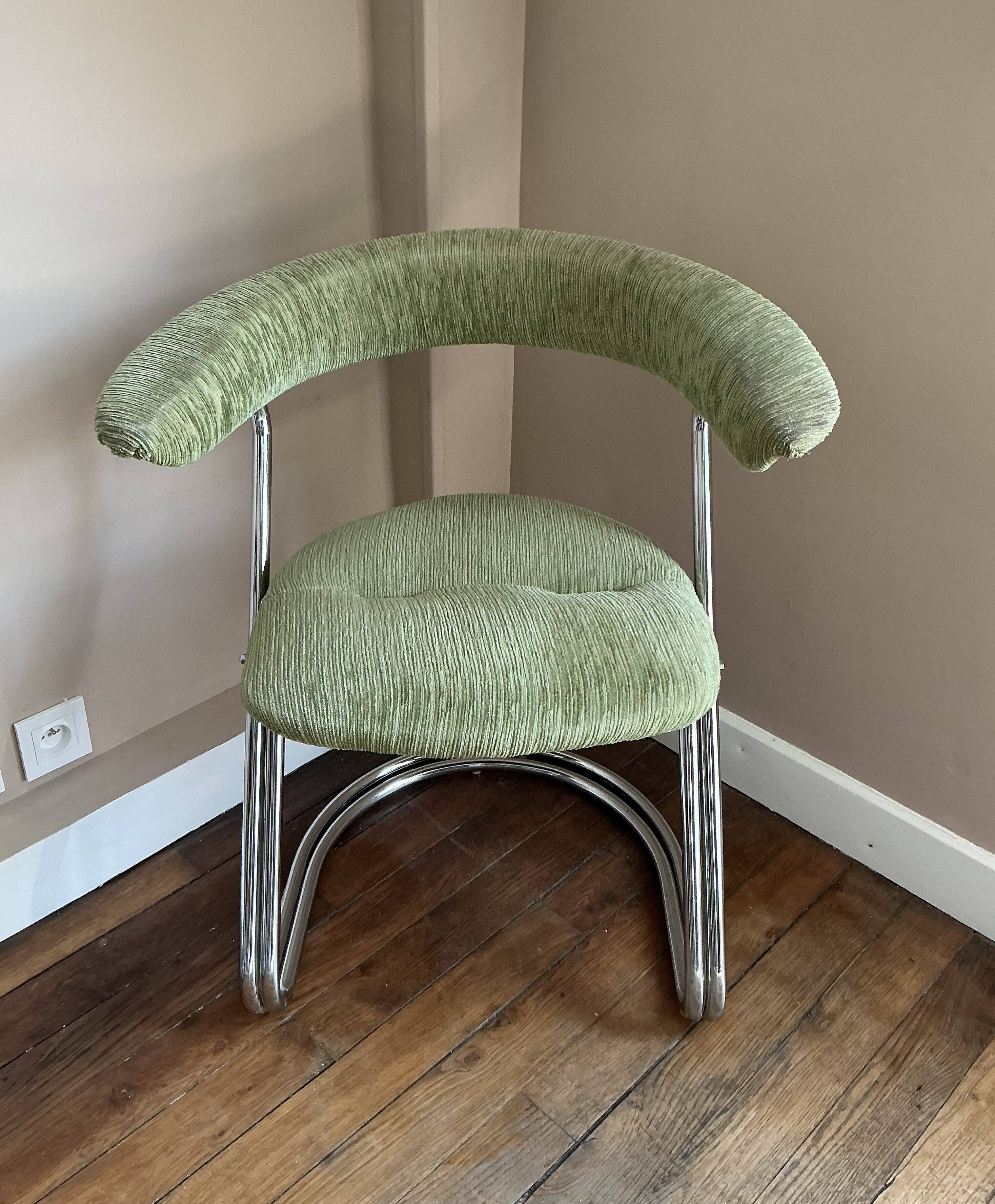 Ensemble de 4 chaises vintage - velours vert - attribuées à Gastone Ronaldi