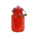 Red Vintage Milk Jug With Lid Enamel Rustic Rural