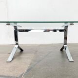 Joker coffee table in chrome and glass in mid-century Space Age style by Olivier Mourgue for Airborne, 1960s.