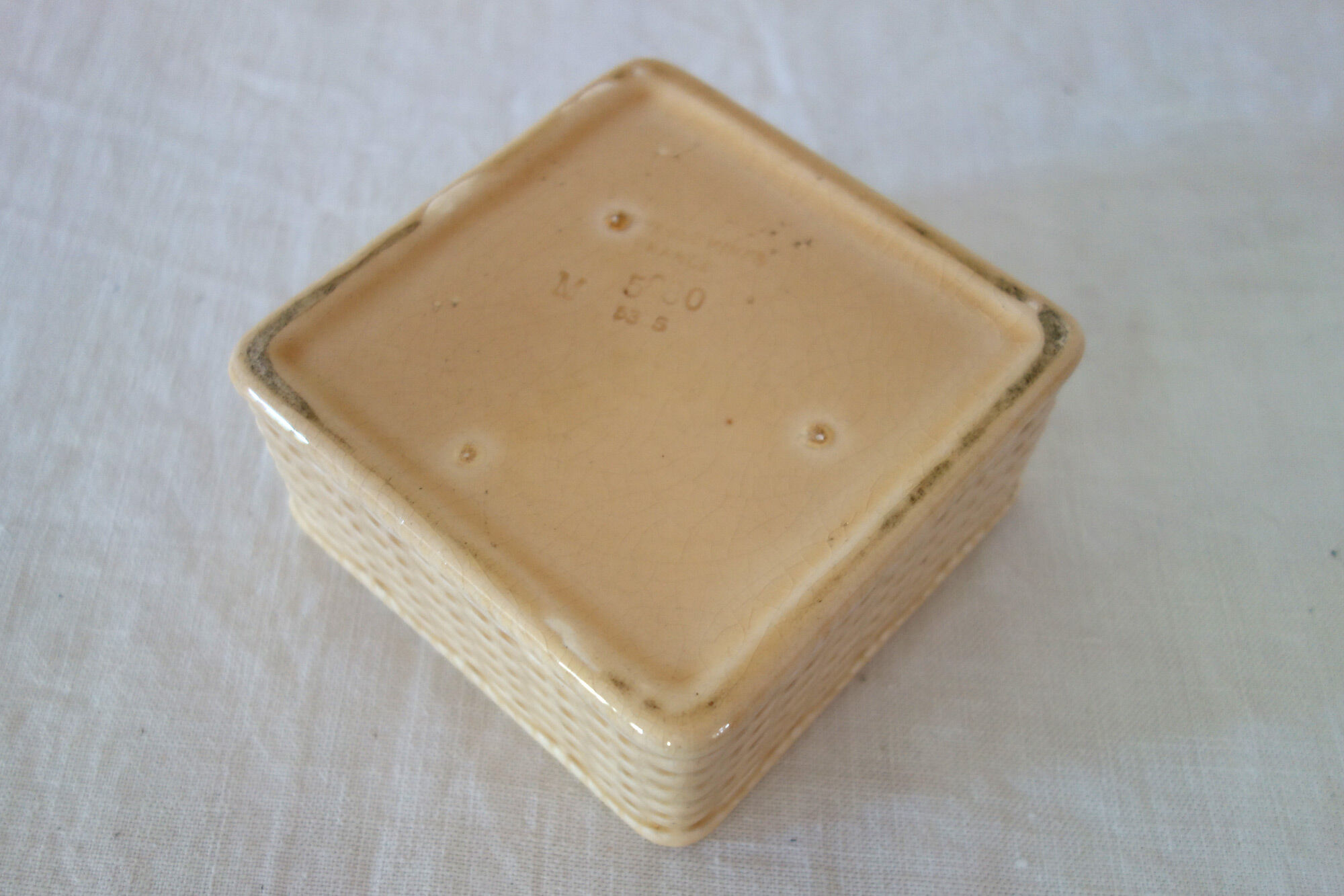 Old sweet jar / fruit basket, square shape, in Sarreguemines ceramic.