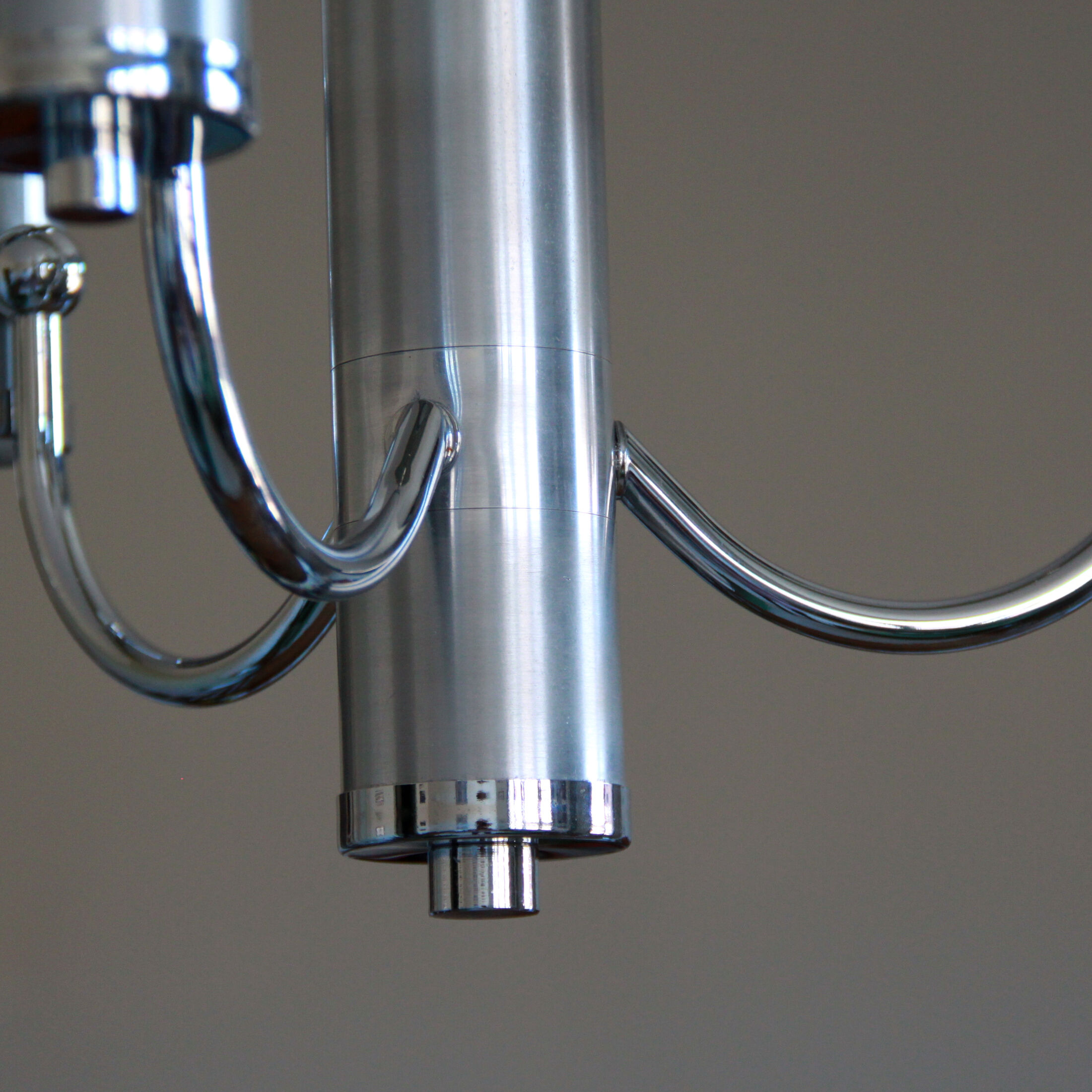 Chandelier in aluminum and chrome metal tulip white striated glass 1970 seventies