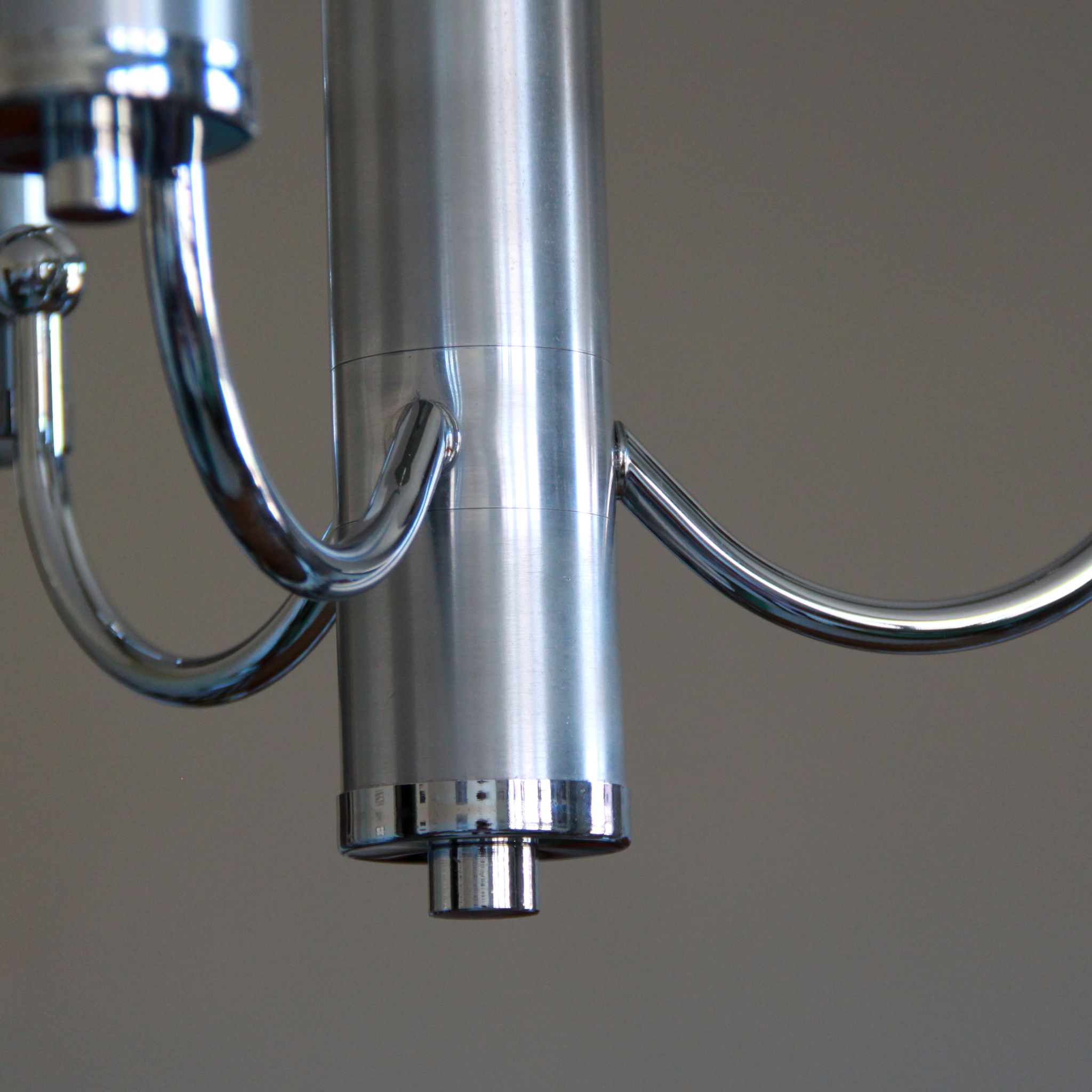 Chandelier in aluminum and chrome metal tulip white striated glass 1970 seventies