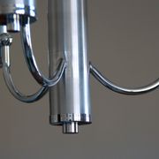 Chandelier in aluminum and chrome metal tulip white striated glass 1970 seventies