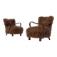 Caramel Scandinavian Art Deco Armchairs in Mongolian Sheepskin, 1950s