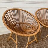 Pair of rattan ball-shaped armchairs from the 50s/60s