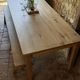 Solid oak farmhouse table "raw" 247x89, "chocolate oak" top