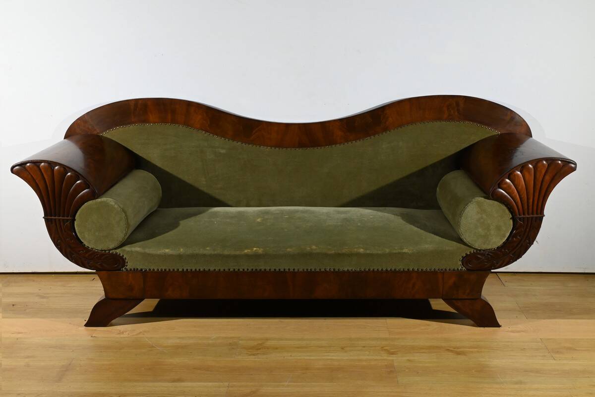 Mahogany Burl Sofa, Biedermeier Style – Late 19th Century