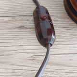 Vintage Italian table lamp in turned wood and leather lampshade