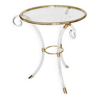 Lucite and gilded brass gueridon Hollywood Regency