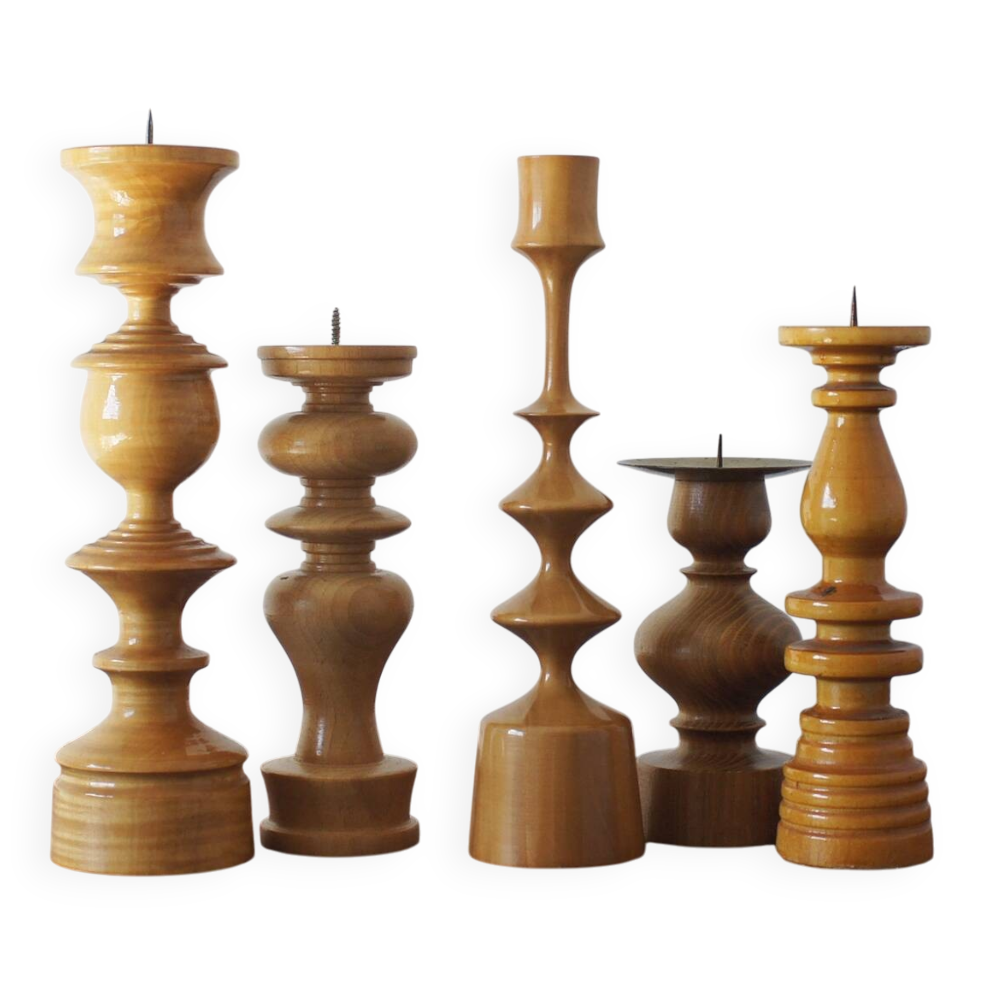Scandinavian Wooden Candleholders, Set of 5