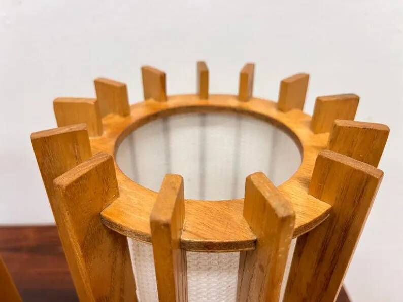 Ib fabiansen wooden space age table lamps by fog and mørup - denmark - 1960s