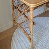 Vintage wood and rattan desk by L. Sognot