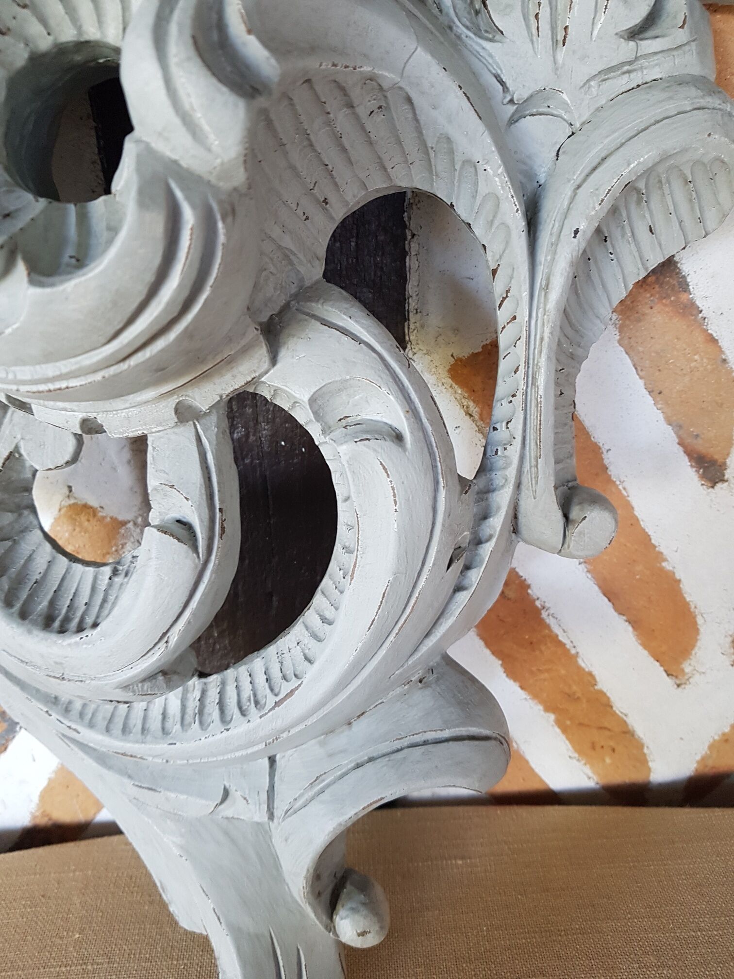 Grey patinated wood wall shelf