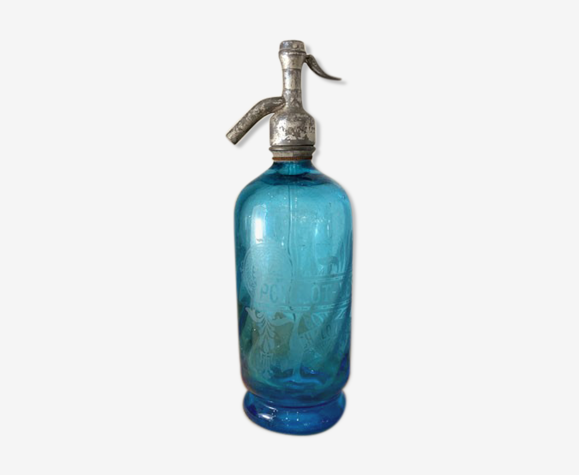 Old twisted blue glass siphon